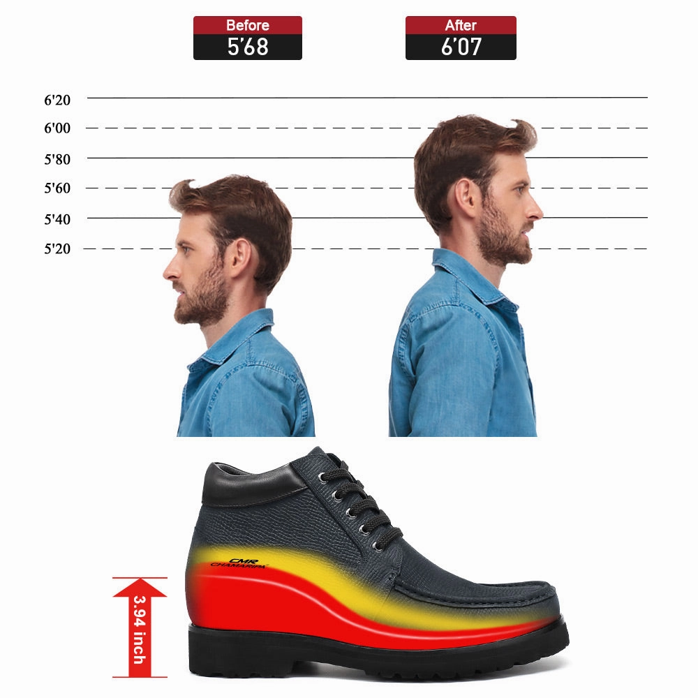 Phyton Boots 10CM/3.94 Inches CMR CHAMARIPA Men's Black Nubuck Boots - Square Toe Design