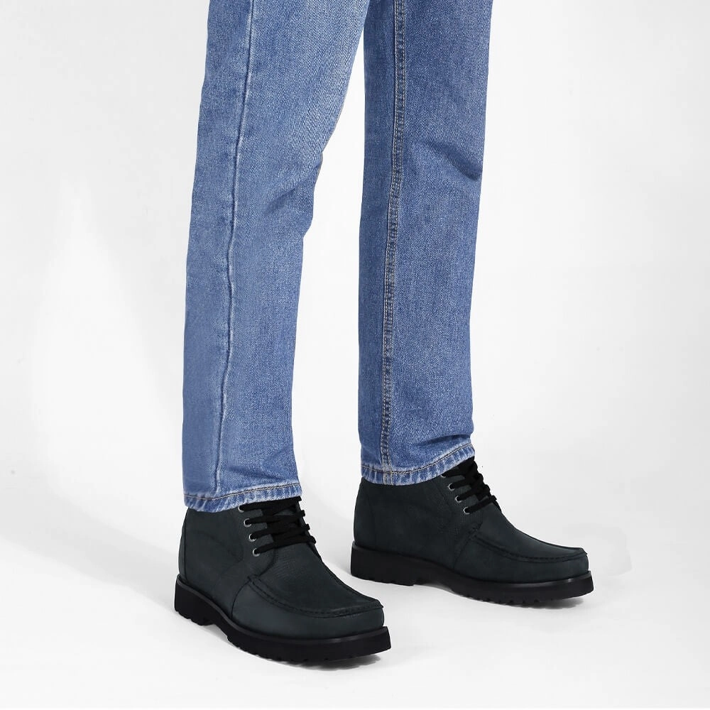 Blackjack Boots 10CM/3.94 Inches CMR CHAMARIPA Men's Black Nubuck Boots - Square Toe Design