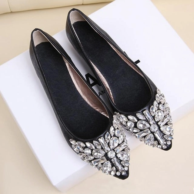 Best Designer Flat Shoes 2016 Summer Women Crystal Flats Shoes Fashion Flats for Women Pointed Toe Soft Flat Heel Shoes Rhinestone Flats Plus Size 35-40