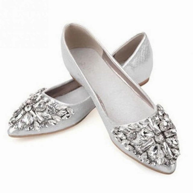 Shoes Extremely Flat Feet 2016 Summer Women Crystal Flats Shoes Fashion Flats for Women Pointed Toe Soft Flat Heel Shoes Rhinestone Flats Plus Size 35-40