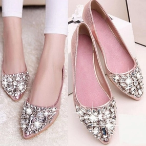 2016 Summer Women Crystal Flats Shoes Fashion Flats for Women Pointed Toe Soft Flat Heel Shoes Rhinestone Flats Plus Size 35-40 Uniqlo Flat Shoes