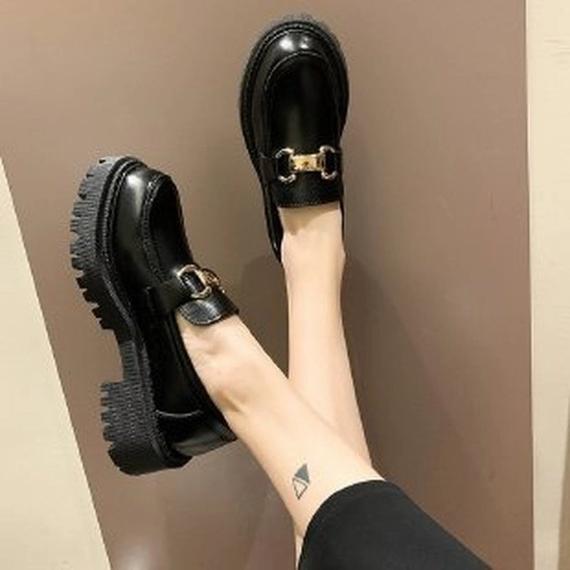 2022 Shoes for Women Loafers Ladies Thick Sole Slip on Flats Creepers Leather Platform Shoes Casual Buckle Shoe Zapatos De Mujer Johnston And Murphy Tassel Loafers