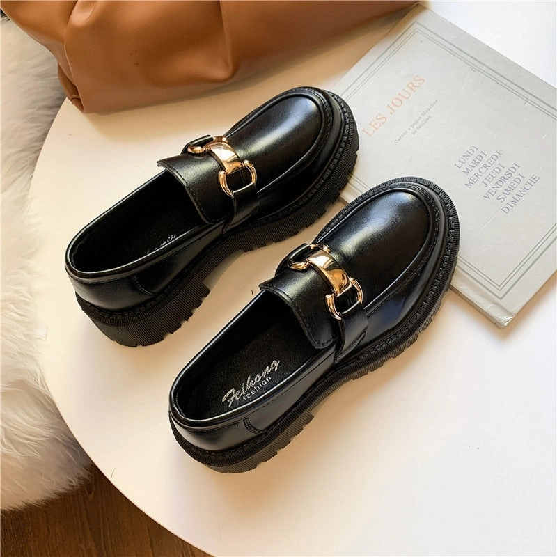Air Jordan Loafers 2022 Shoes for Women Loafers Ladies Thick Sole Slip on Flats Creepers Leather Platform Shoes Casual Buckle Shoe Zapatos De Mujer