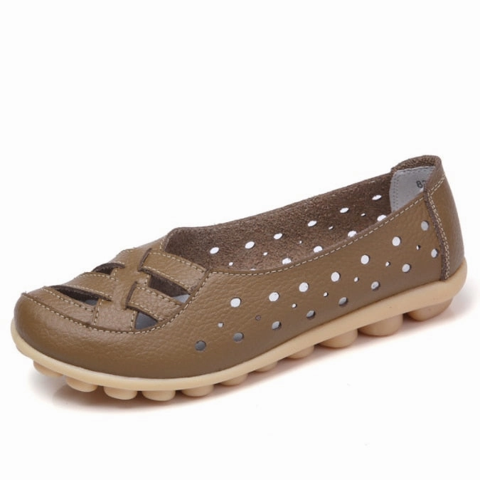 2023 Plus Size 35-44 Summer Cut Out Women Genuine Leather Shoes Woman Ballet Flats Casual Sandals Women Loafers Gift Dupe Loafers
