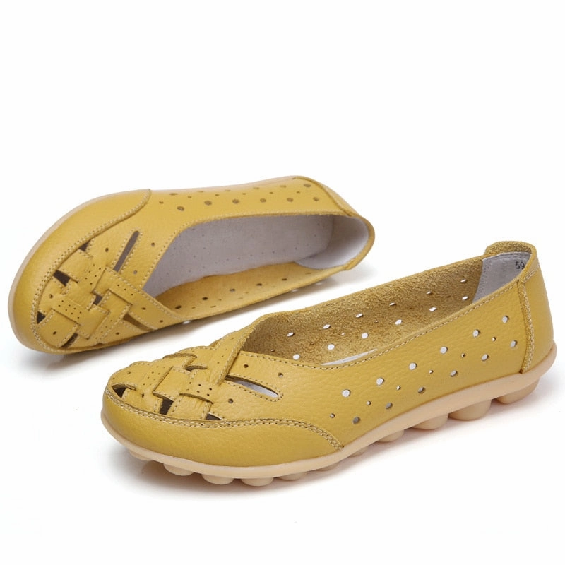 Sole Loafers 2023 Plus Size 35-44 Summer Cut Out Women Genuine Leather Shoes Woman Ballet Flats Casual Sandals Women Loafers Gift