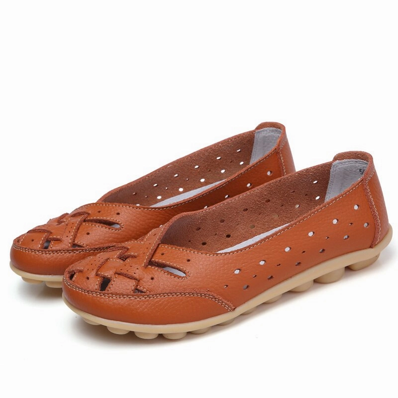 Walmart Loafers 2023 Plus Size 35-44 Summer Cut Out Women Genuine Leather Shoes Woman Ballet Flats Casual Sandals Women Loafers Gift