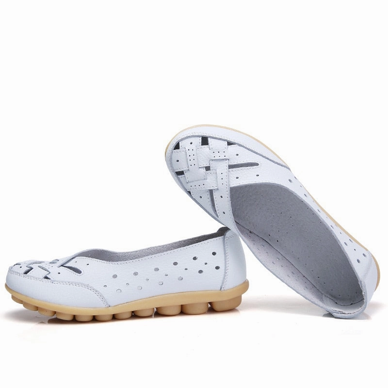 Loafers Wide Width 2023 Plus Size 35-44 Summer Cut Out Women Genuine Leather Shoes Woman Ballet Flats Casual Sandals Women Loafers Gift