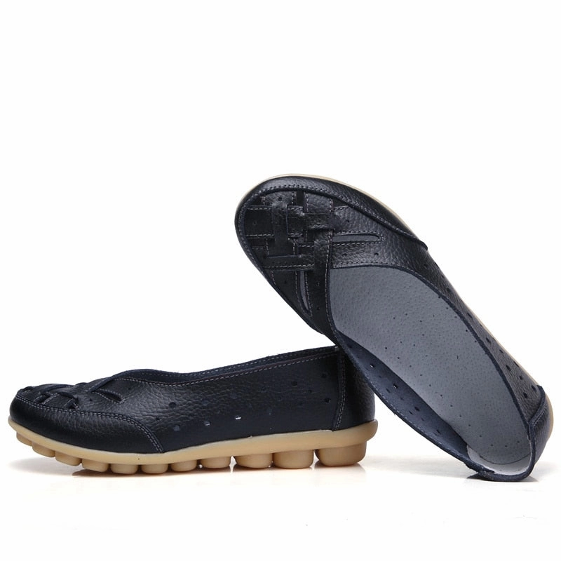 Loafers Navy 2023 Plus Size 35-44 Summer Cut Out Women Genuine Leather Shoes Woman Ballet Flats Casual Sandals Women Loafers Gift