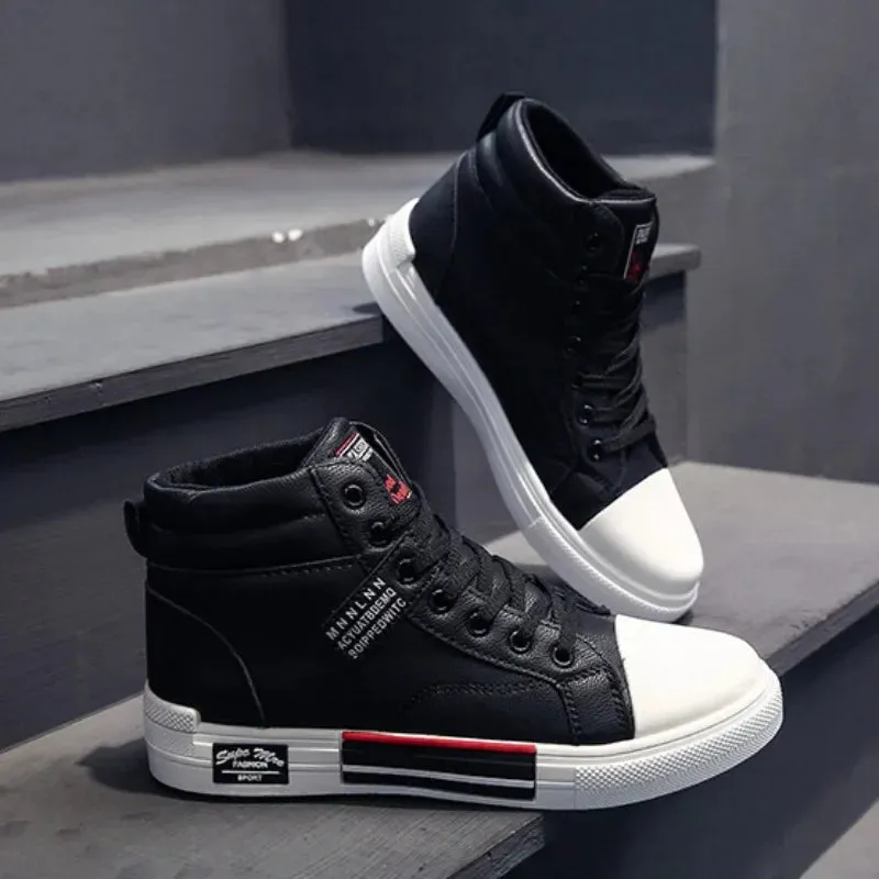 Best Cross Training Shoes 2019 2024New Men's Shoes Fashion Leather Casual Shoes High Top Sneakers Lace Up Training Shoes for Men Non Slip Flats Tenis Masculino