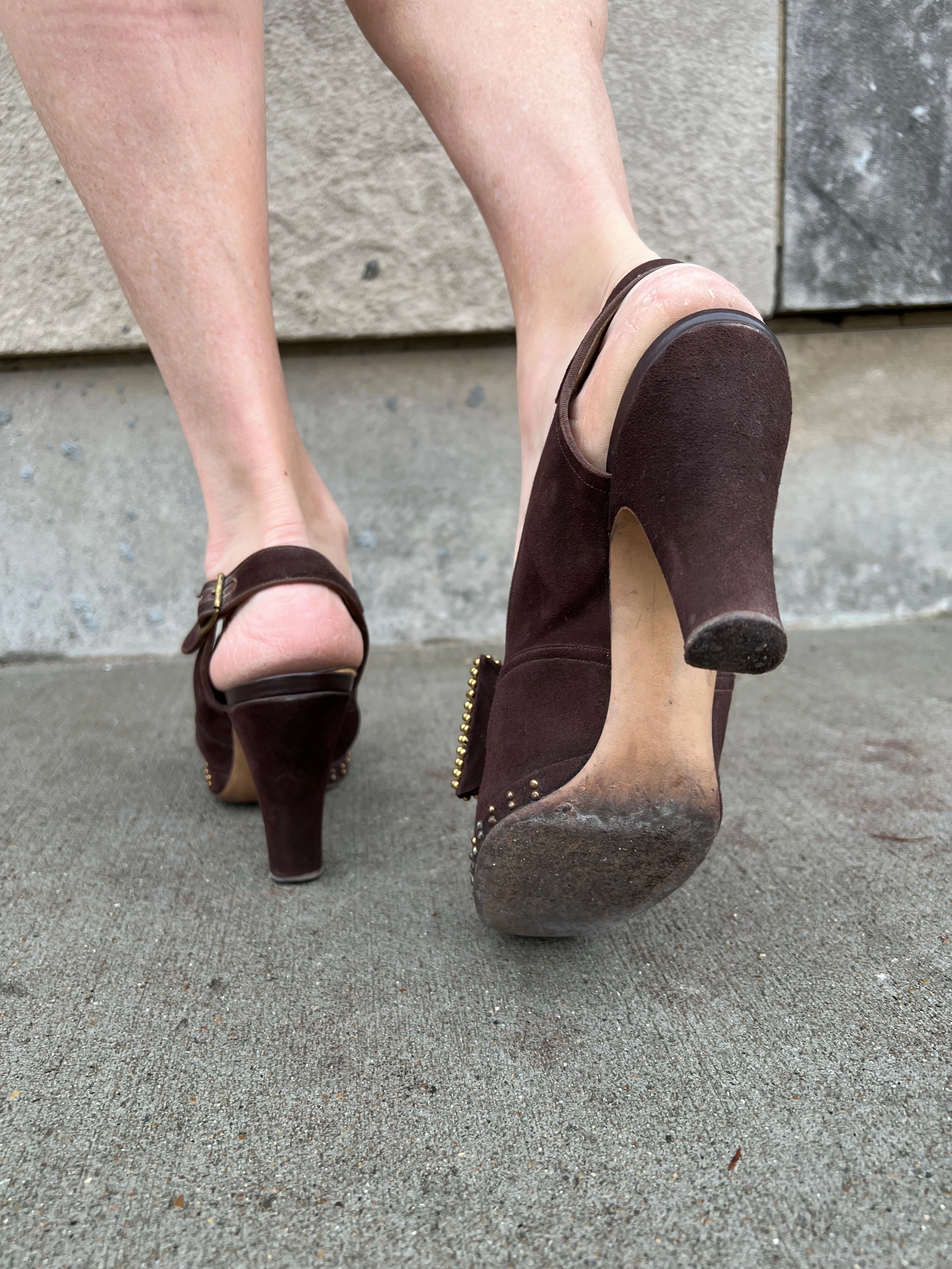 40s Brown Suede Peep Toe Sling Back Shoes,  Bows on Toes, Valcraft Shoes Adidas Gazelle Arsenal Shoes