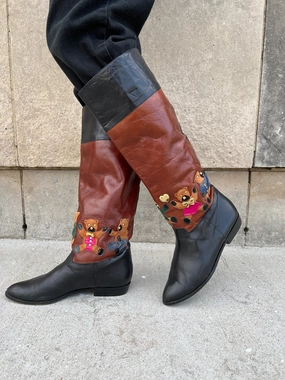 Adidas Kaptir 3.0 Sneaker - Shoes 80s Black Leather Boots, Bear Decoration Beverly Feldman Size 8