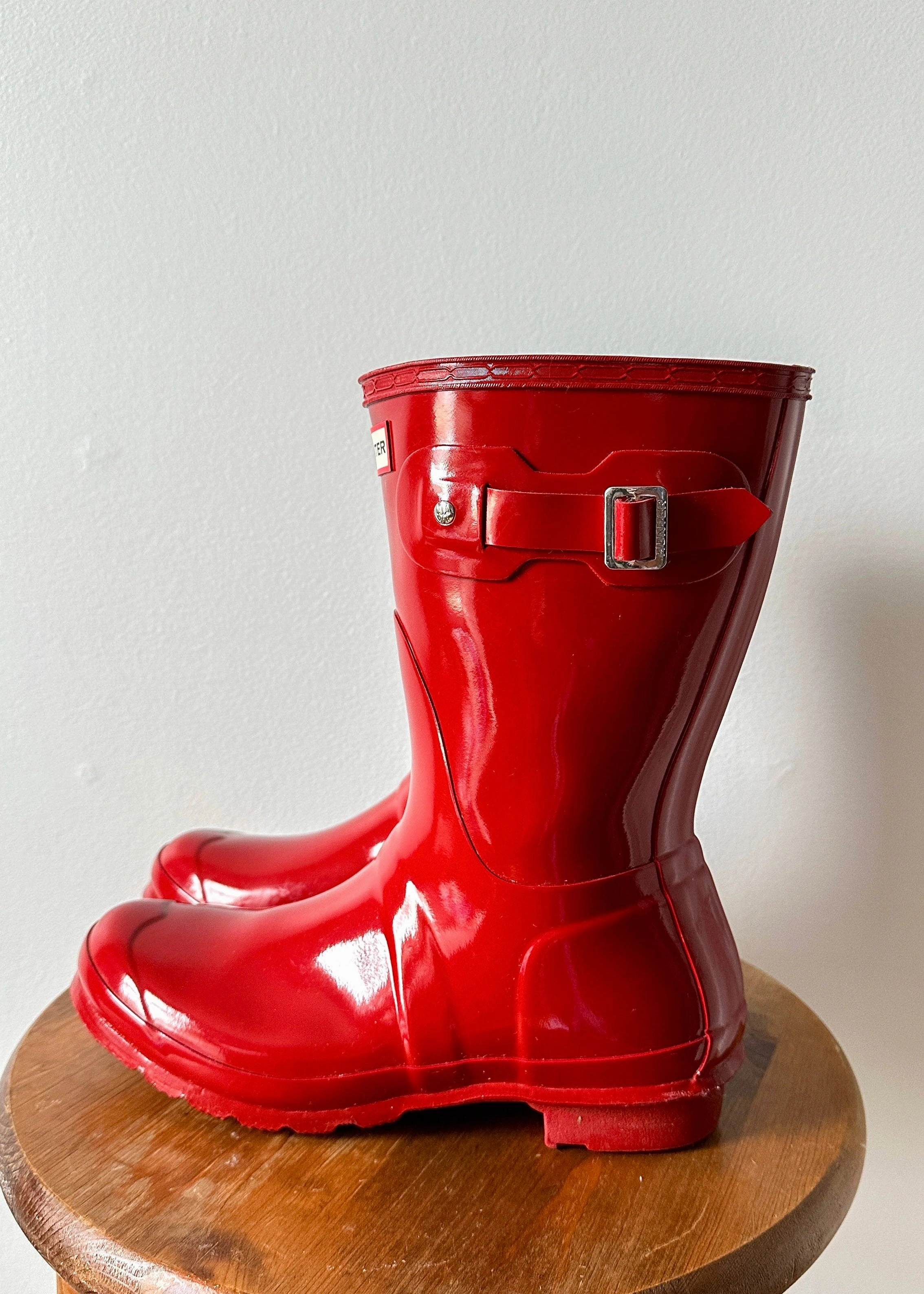 Adidas Shoes With Ribbon Laces Hunter Cherry Red Gloss Short Original Waterproof Rain Boots (US 9)