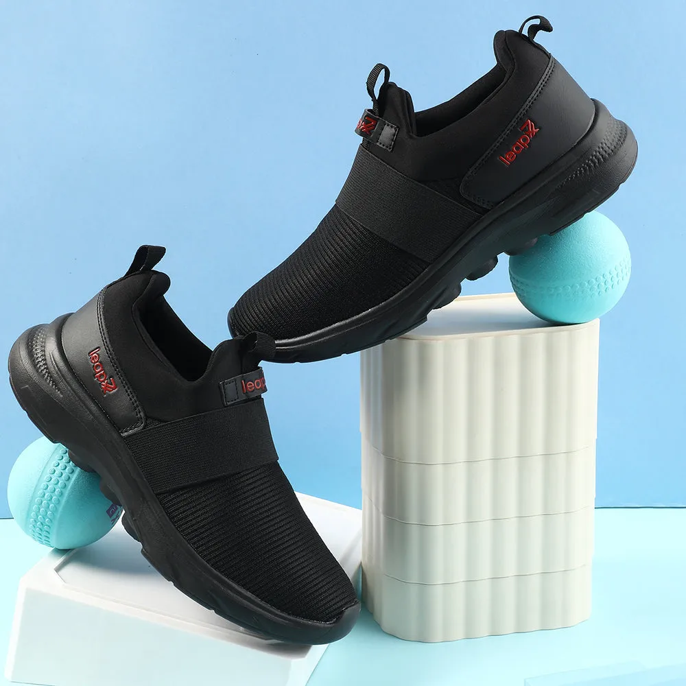 Leap7x Black Non Lacing Sports Walking Shoes For Men SENTINO By Liberty On Shoes Gym Training