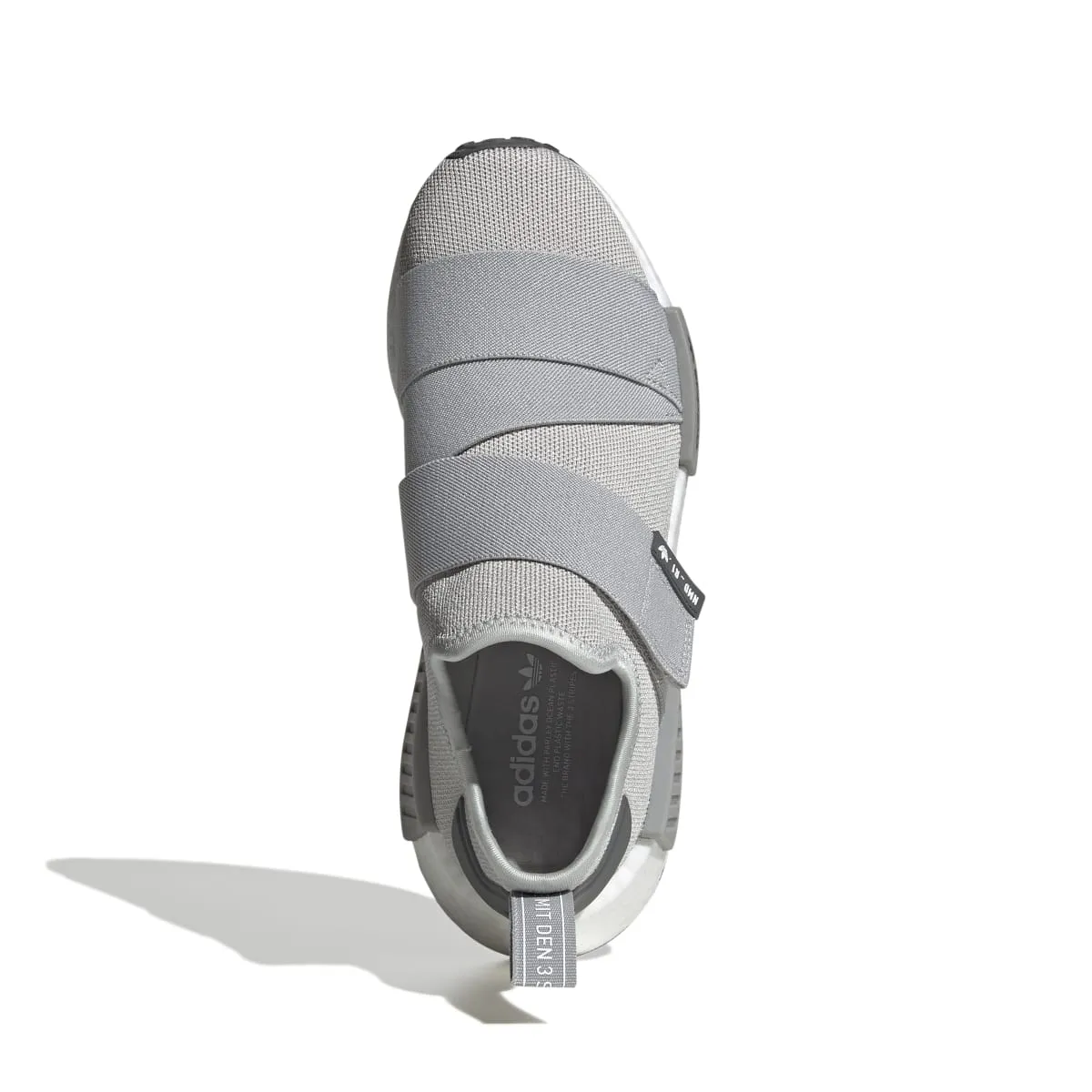 ADIDAS GW9470 NMD_R1 STRAP WMN'S (Medium)  Gray/White/Gray Stretch Knit Running Shoes anti - fatigue sole running cadence