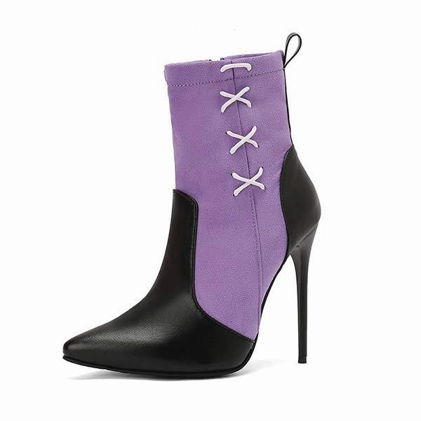 Adidas Originals Classic Shoes Women's Pointed-Toe Stiletto Super High-Heel Color-Block Ankle Boots with Side Zipper 24008823C