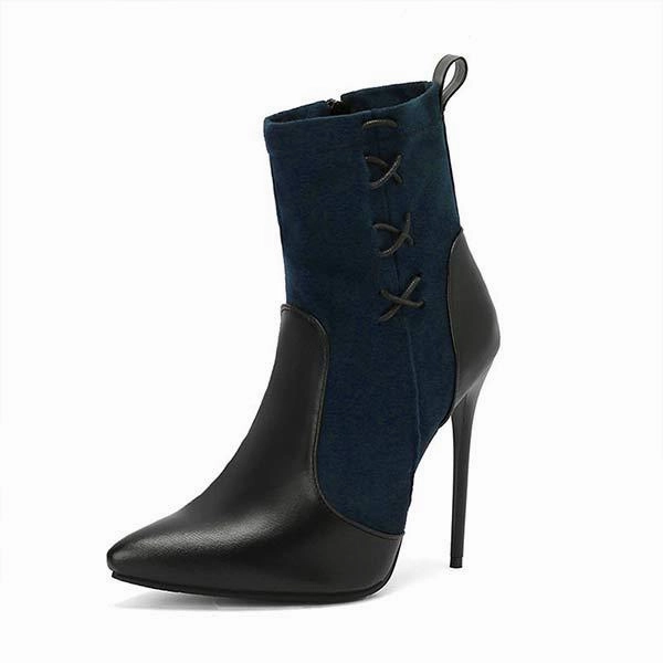 Adidas Ultra Boost Shoes Review Women's Pointed-Toe Stiletto Super High-Heel Color-Block Ankle Boots with Side Zipper 24008823C