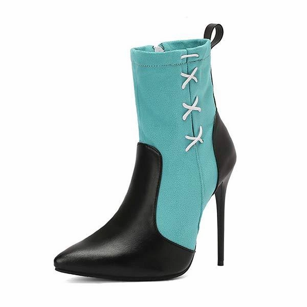 Cool Adidas Basketball Shoes Women's Pointed-Toe Stiletto Super High-Heel Color-Block Ankle Boots with Side Zipper 24008823C