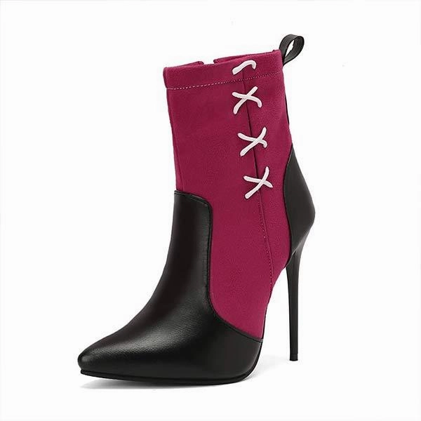 Women's Pointed-Toe Stiletto Super High-Heel Color-Block Ankle Boots with Side Zipper 24008823C Adidas Gilbert Arenas Shoes