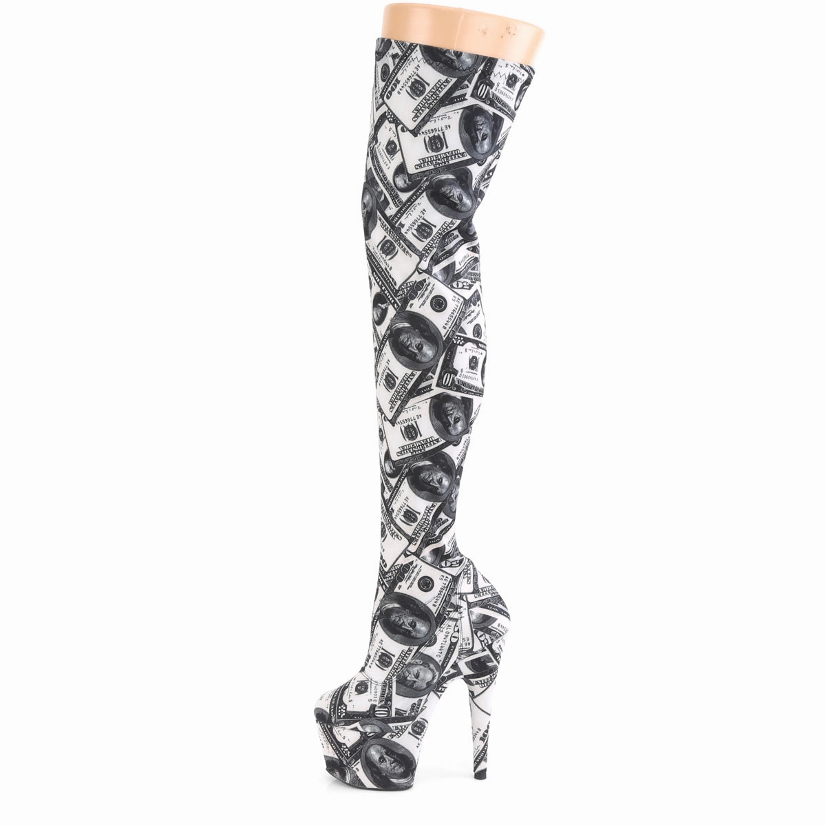 Jalen Adidas Shoes ADORE-3000DP Pleaser White & Black Dollar Pole Dancing Thigh High Boots
