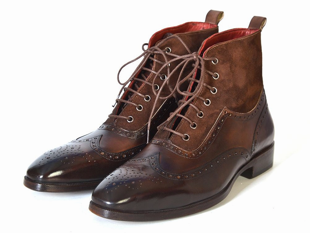 Paul Parkman Men's Wingtip Boots Brown Suede & Calfskin Shoes Cloudfoam Adidas Running Shoes