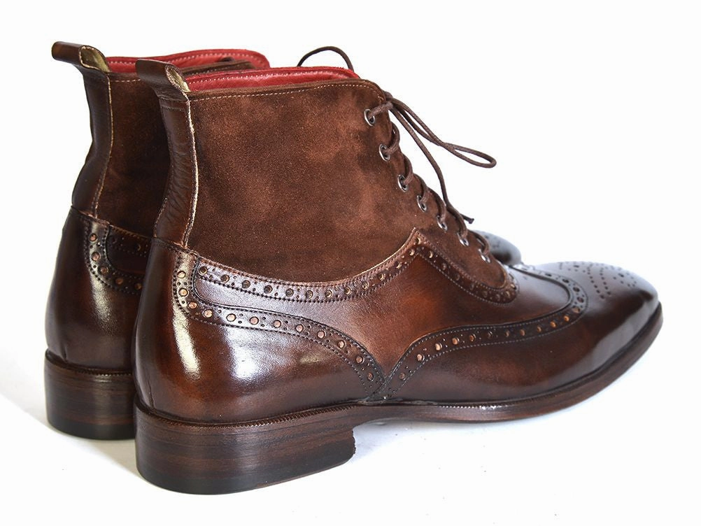 Paul Parkman Men's Wingtip Boots Brown Suede & Calfskin Shoes Adidas Karate Shoes
