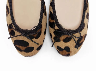 Leopard spotted calf hair ballet flats Comfort Wedge Dress Shoes