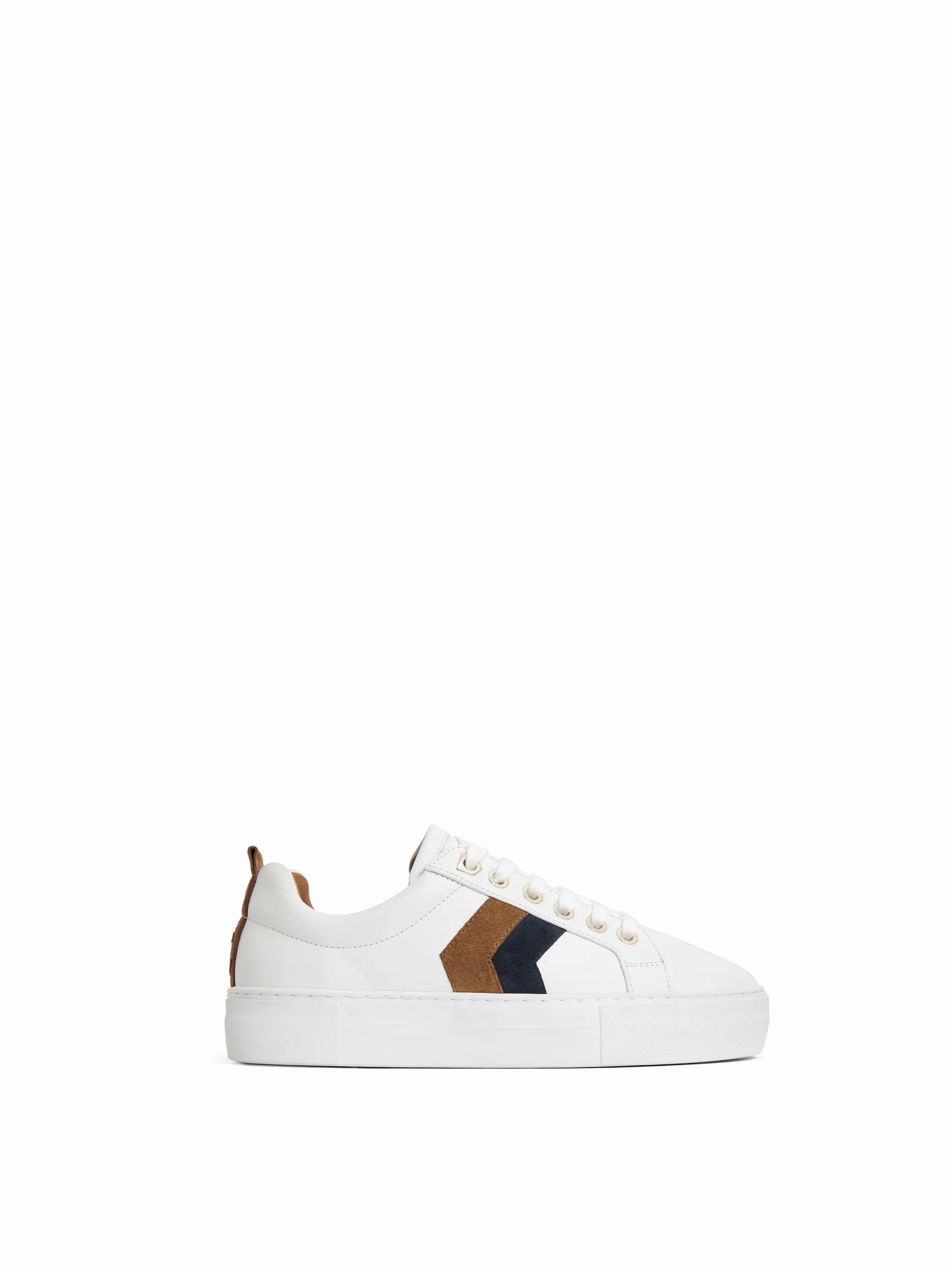 Loafers Square Toe Alexandra Platform - White - Tan & Navy