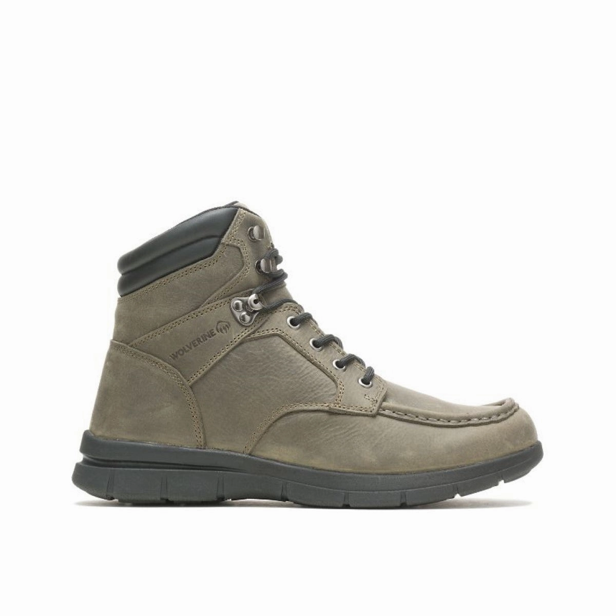 WOLVERINE W880263-EW KARLIN MOC TOE 6" MN'S (Extra Wide) Charcoal Grey Leather Work Boots Yellow Sun Talk Step