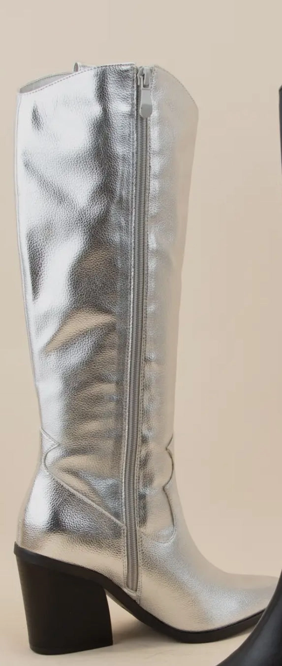 Adidas T Mac Shoes SILVER POINTED COWBOY TALL BOOTS