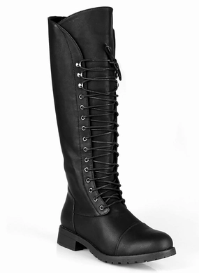 Best Rubber Rain Boots Black Vegan Leather Toe Cap Lace-Up Knee High Women's Riding Boots