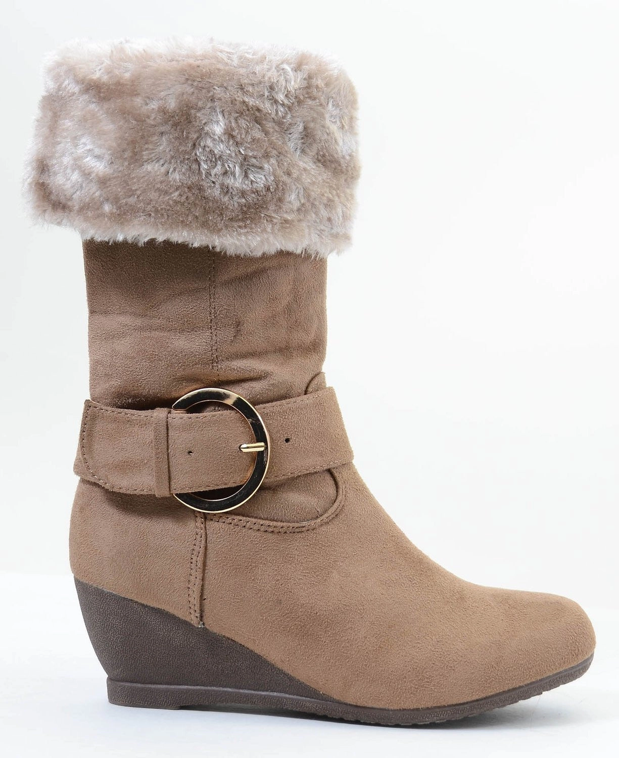 Furry Buckle Wedge Vegan Suede Knee Womens Boots Pendleton Rain Boots