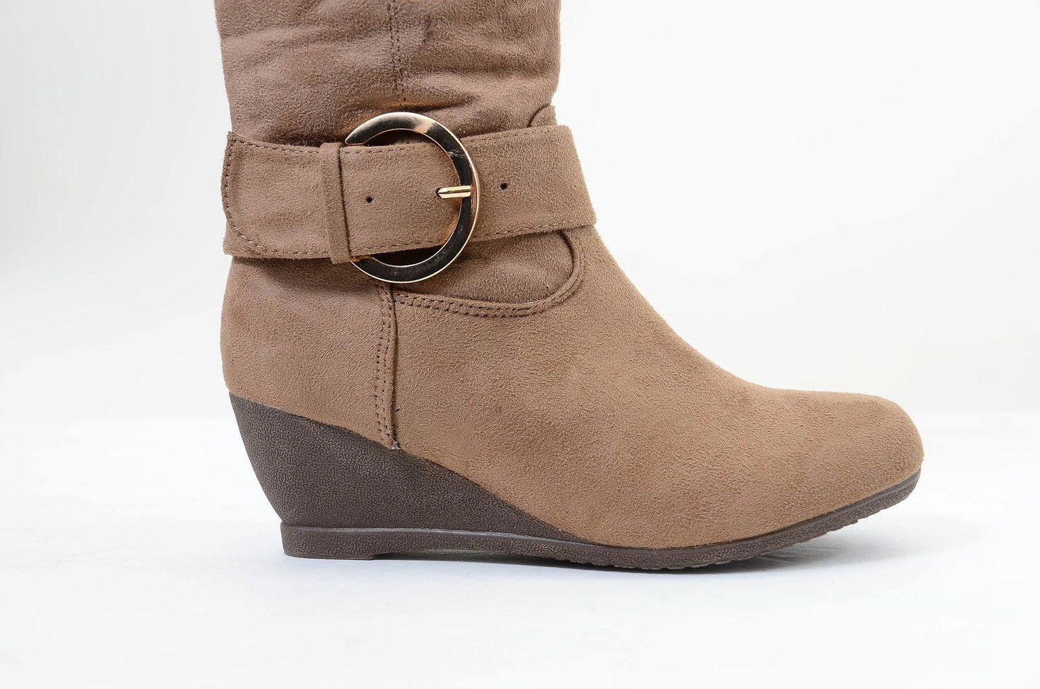 Furry Buckle Wedge Vegan Suede Knee Womens Boots Cheap Rain Boots