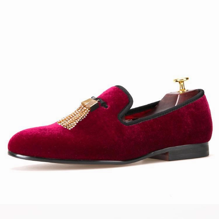 1950's Penny Loafers OneDrop Handmade Men Velvet And Crystal Tassel Wedding Party Prom Loafer