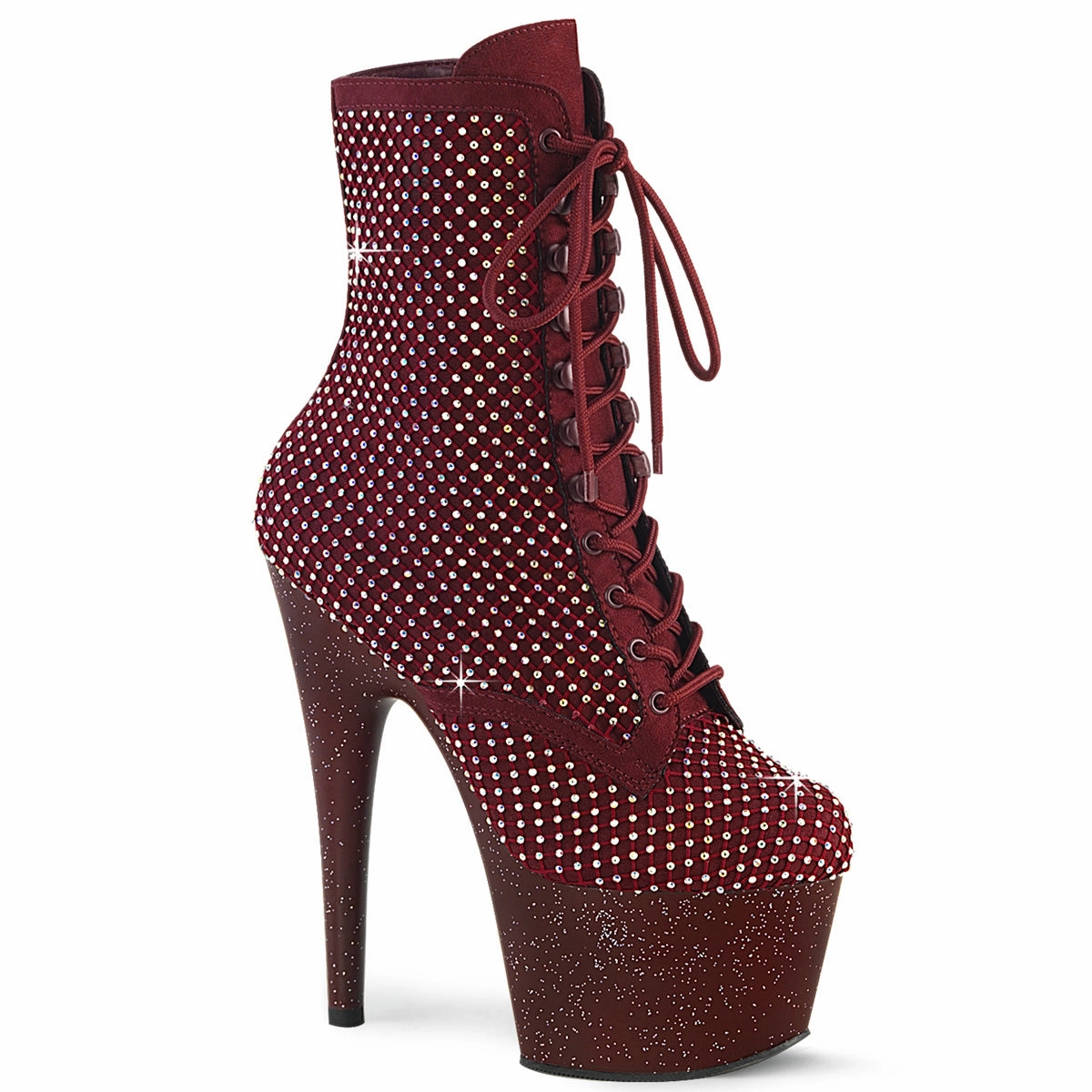 ADORE-1020RM Burgundy Rhinestone Mesh Platform Exotic Dancer Boots Adidas Weightlifting Shoes