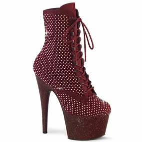 ADORE-1020RM Burgundy Rhinestone Mesh Platform Exotic Dancer Boots Adidas Shoes And Outfit