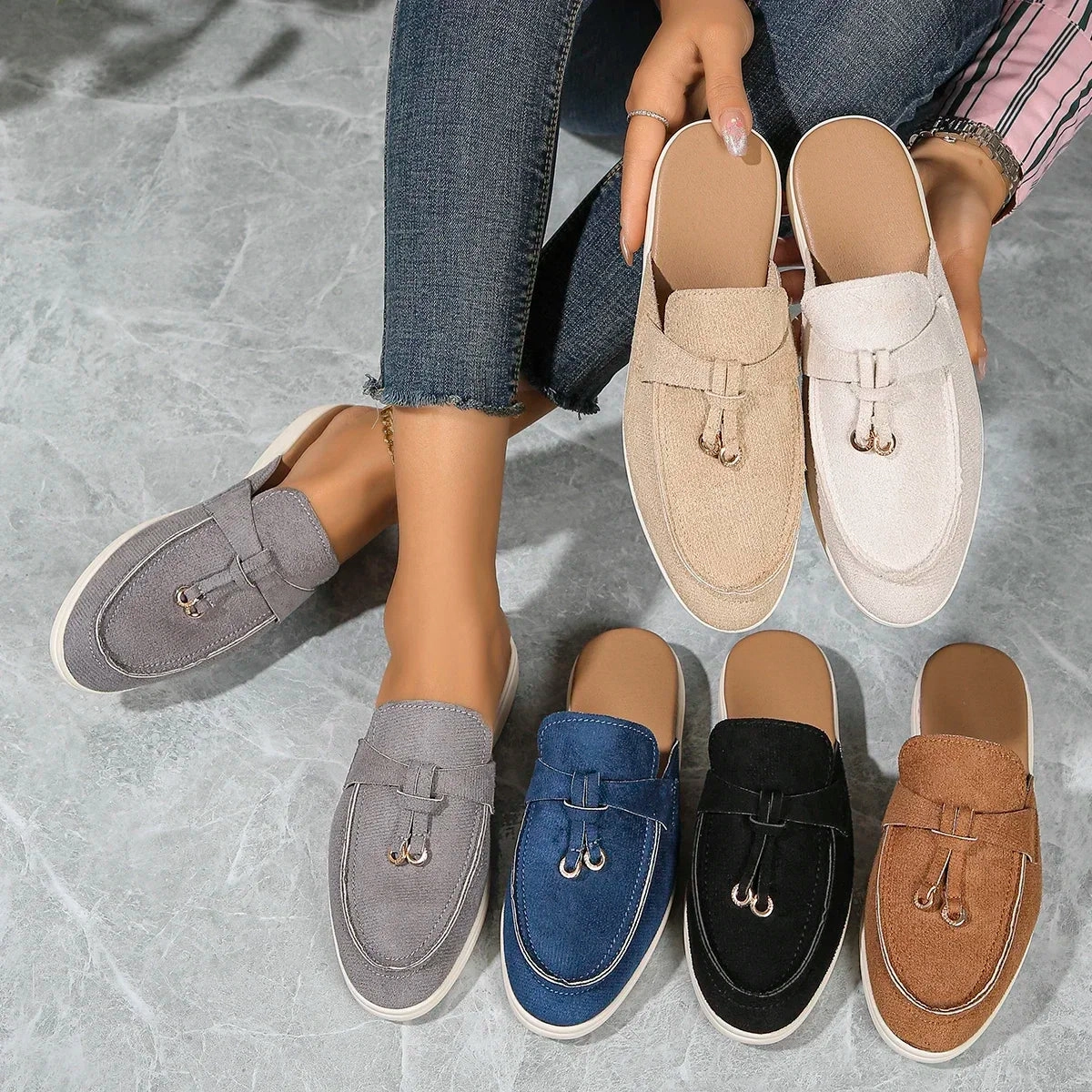 Jelly Loafers Amozae-New Casual Flat Bottom Mules Lock Tassel Loafers Fashion Women Single Shoes Brand Metal Buckle Slipper Comfortable Slip on Shoes