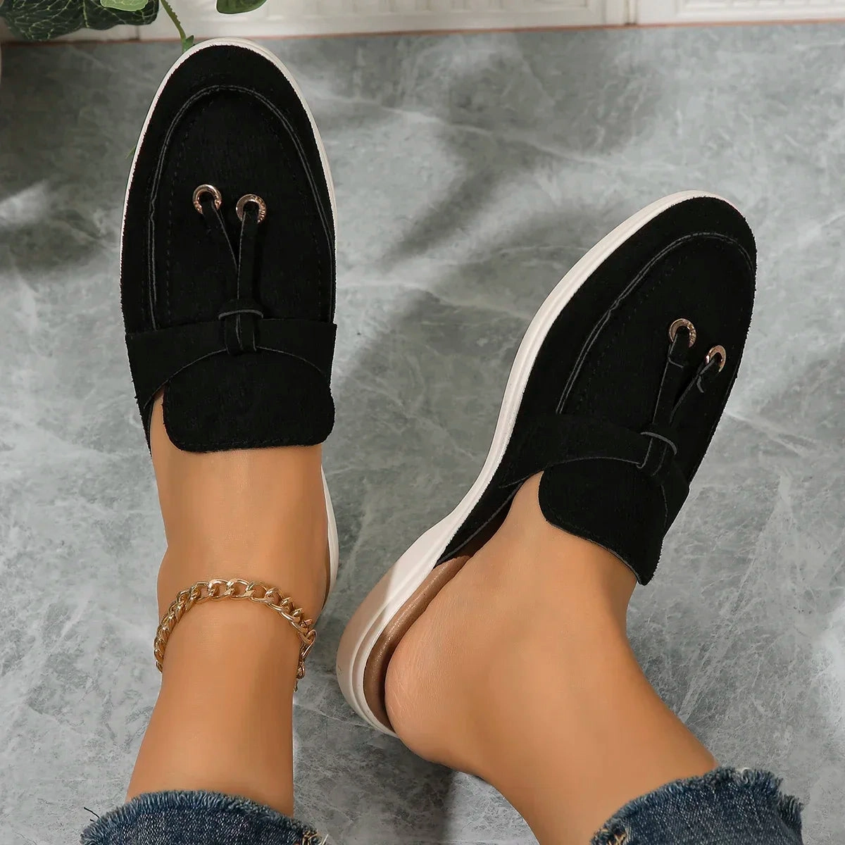 Loafers Baltimore National Pike Amozae-New Casual Flat Bottom Mules Lock Tassel Loafers Fashion Women Single Shoes Brand Metal Buckle Slipper Comfortable Slip on Shoes