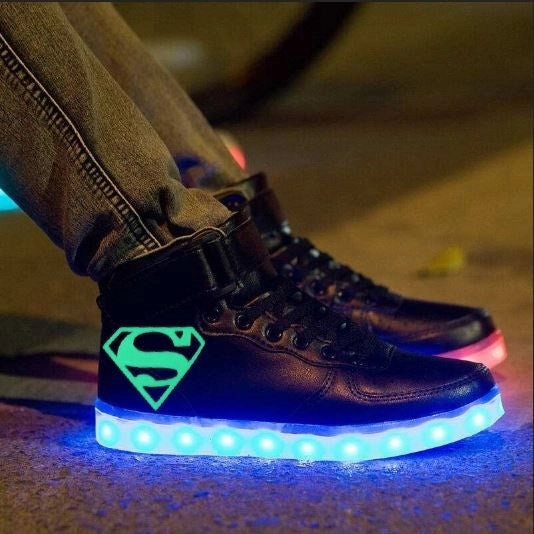 Superman Shoes Light Up Shoes Flashing LED Luminous Shoes Superman High Top Shoes Slip Resistant Shoes Asics