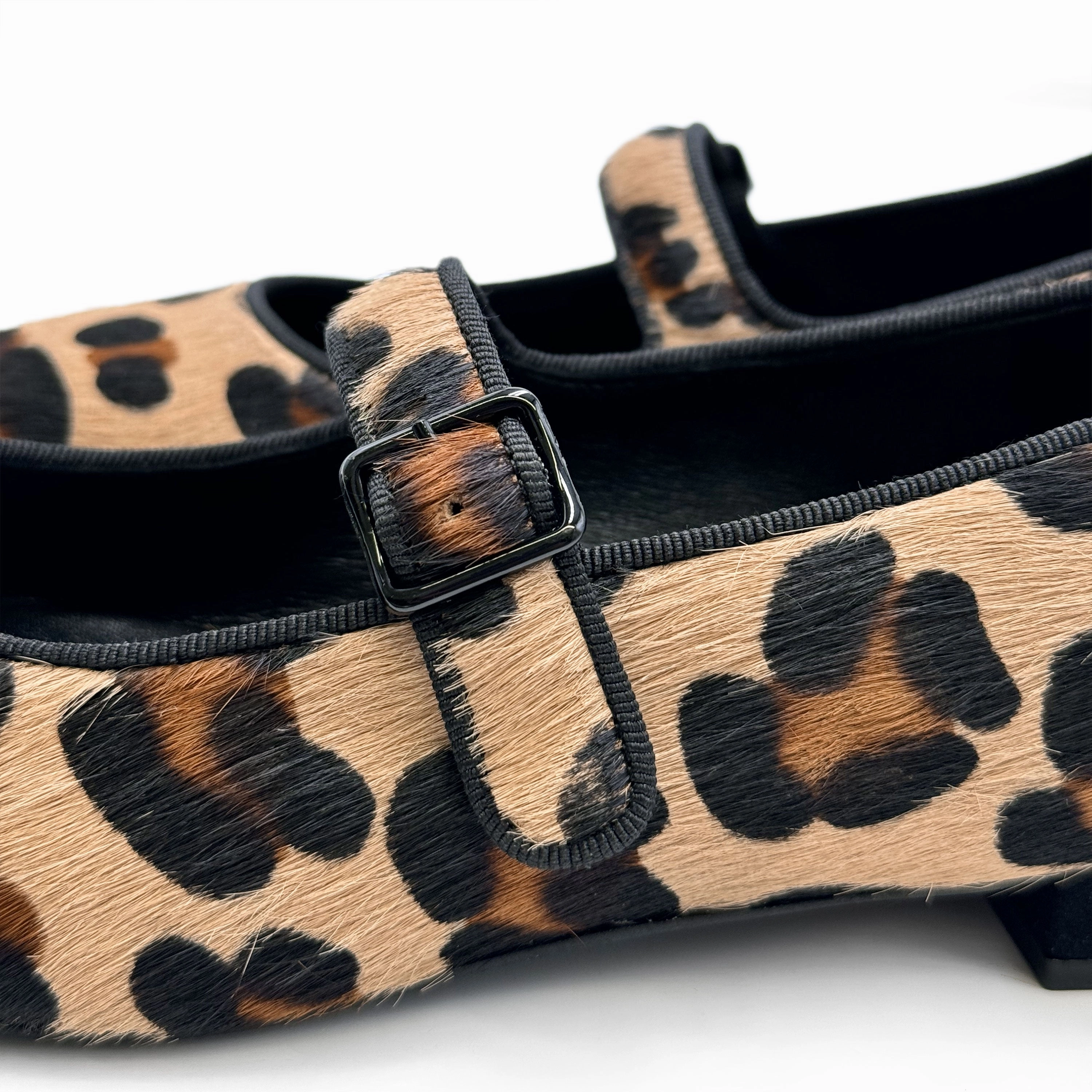 Animalier calf hair Mary Jane flats with strap Flat Rhinestone Shoes