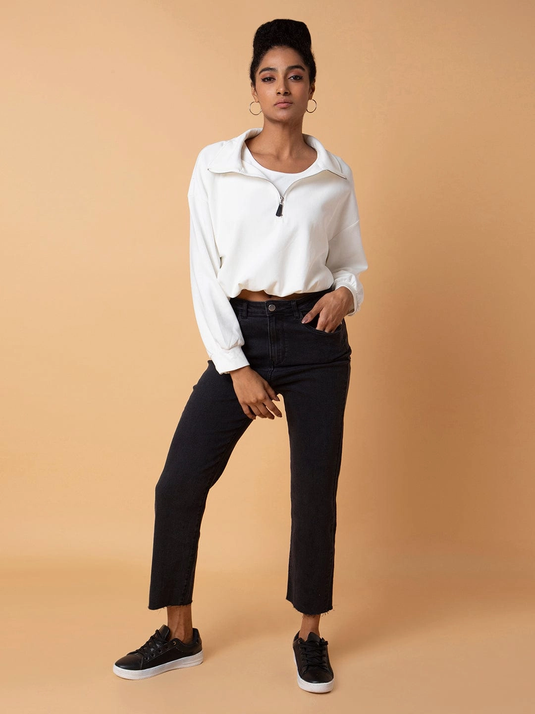 Women Solid Off White Oversized Top with tank top Best Work Boots Under $100