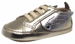 Old Soles Boy's and Girl's Gold & Silver Winged Leather Bambini Wings Elastic Lace Slip On Crib Walker Baby Shoe Discontinued Asics Running Shoes