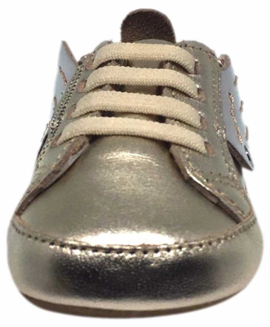 Asics Running Shoes Store Old Soles Boy's and Girl's Gold & Silver Winged Leather Bambini Wings Elastic Lace Slip On Crib Walker Baby Shoe