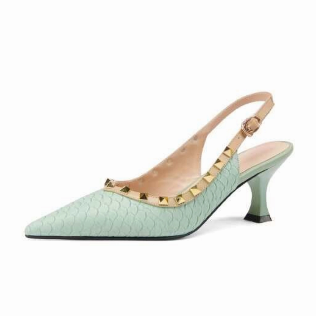 Wide Shoes Asics Aimee Women's Pointed Toe Genuine Leather Sandal With Metal Buckle Rivets