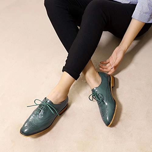 Top Asics Walking Shoes MIKCON Women's Leather Lace up Oxfords Wingtip Brogue Flats Saddle Shoes for Girls