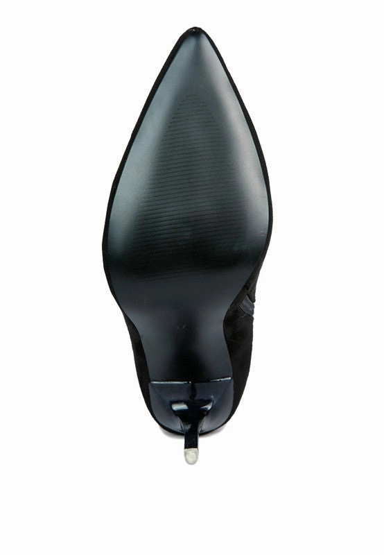 Atelier Stretch Faux Suede Stiletto Long Boots Wide Calf Suede Boots