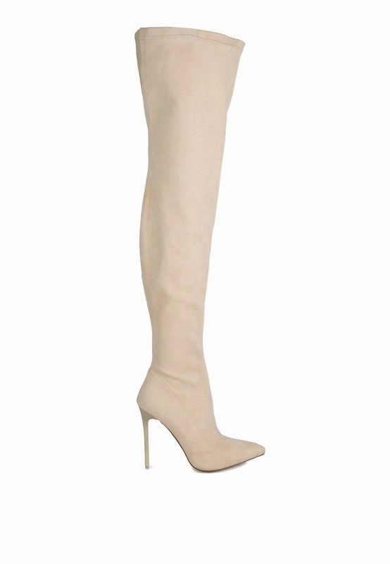 Atelier Stretch Faux Suede Stiletto Long Boots Designer Thigh High Boots