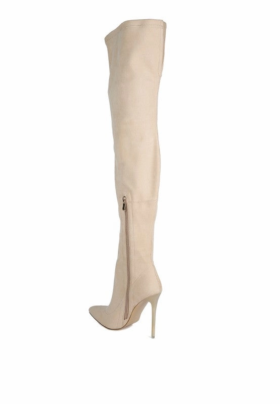 Atelier Stretch Faux Suede Stiletto Long Boots Camel Boots