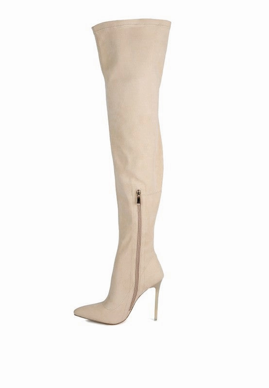 Atelier Stretch Faux Suede Stiletto Long Boots Over The Knee Suede Boots Flat