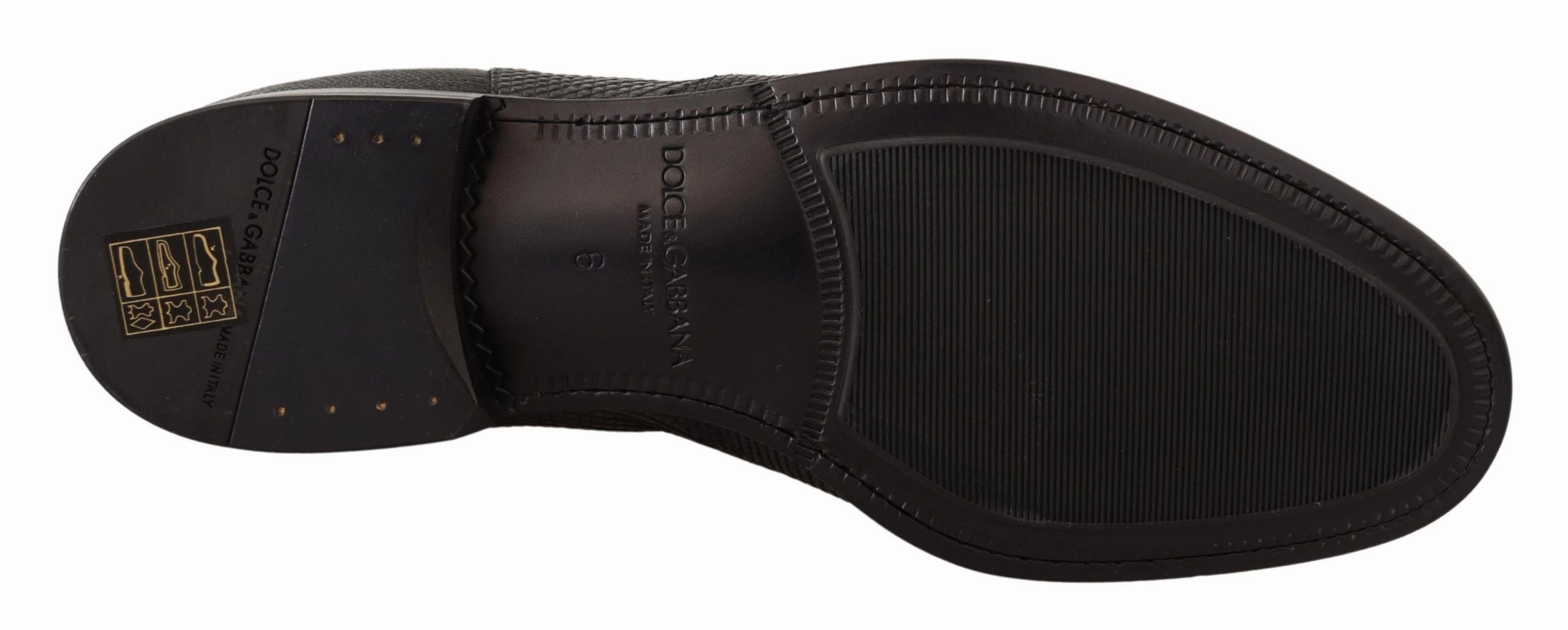 Dolce & Gabbana Elegant Black Leather Lizard Skin Derby Boots Male Boots