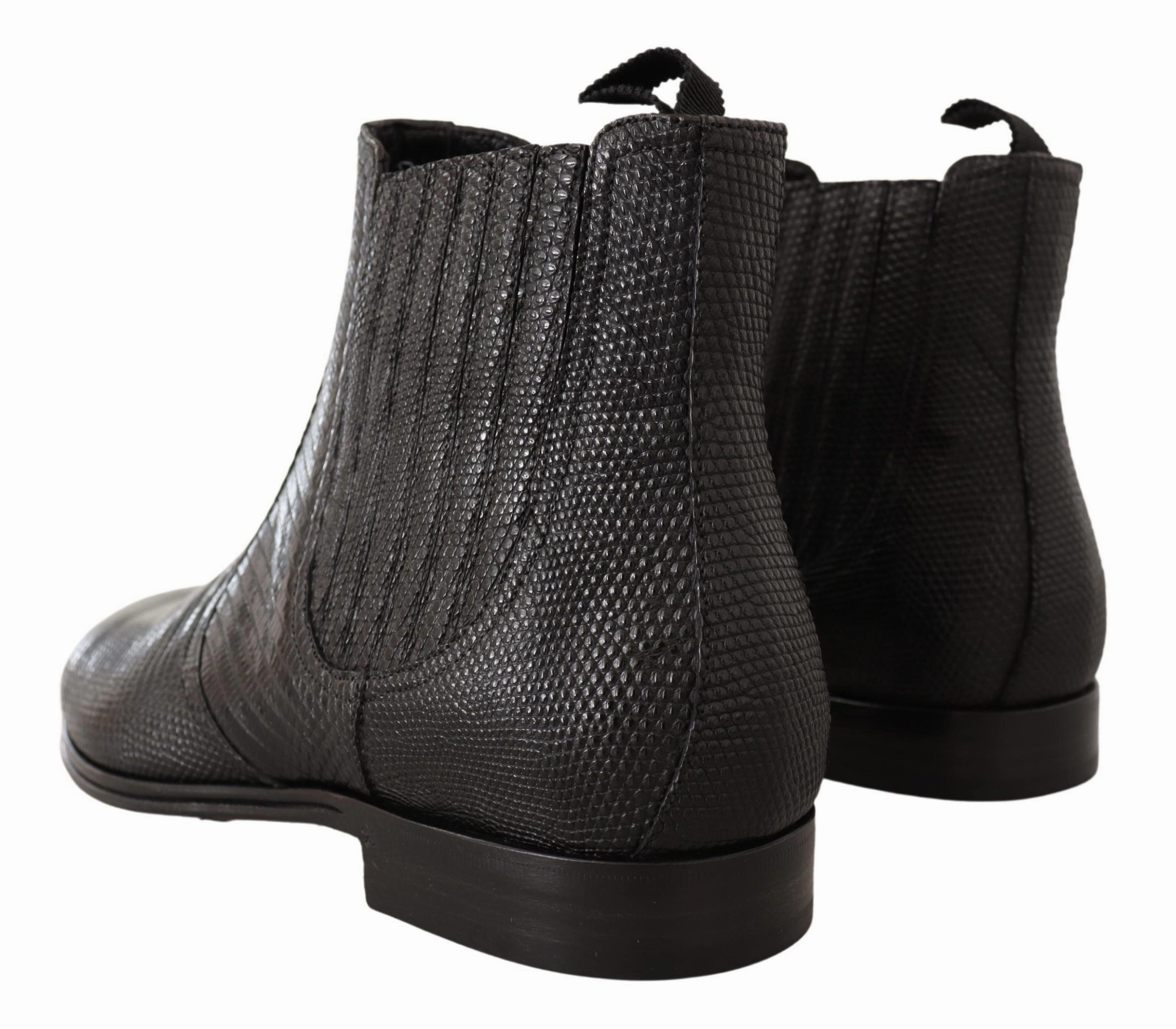 Dolce & Gabbana Elegant Black Leather Lizard Skin Derby Boots Senior Boots
